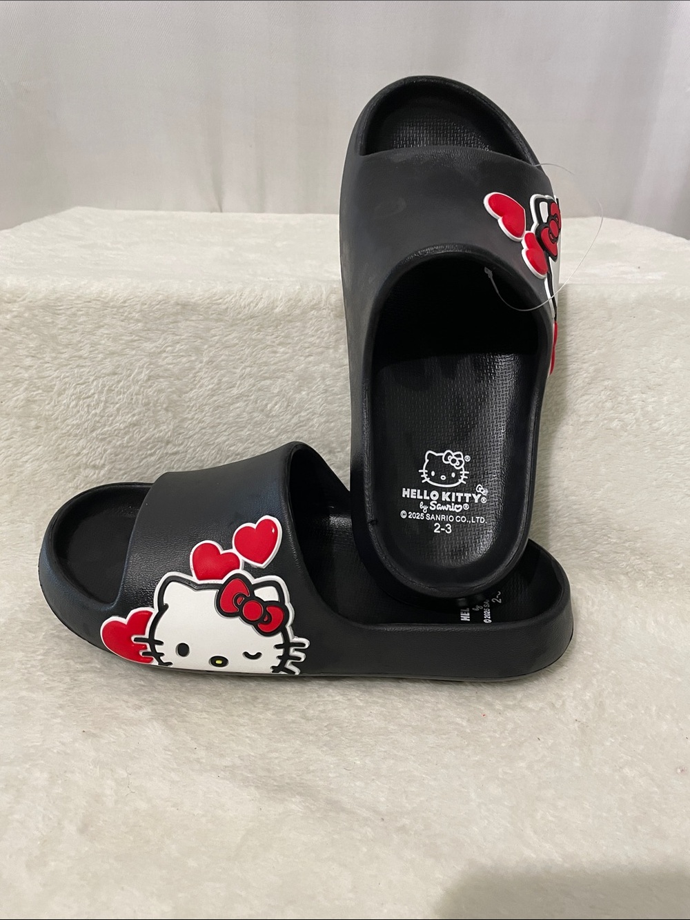 Hello Kitty Black Slides with Red Heart Accents